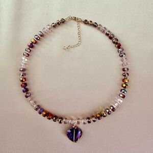 Gold-Filled Pink Ombré Swarovski AB Crystal Necklace with Heart Pendant